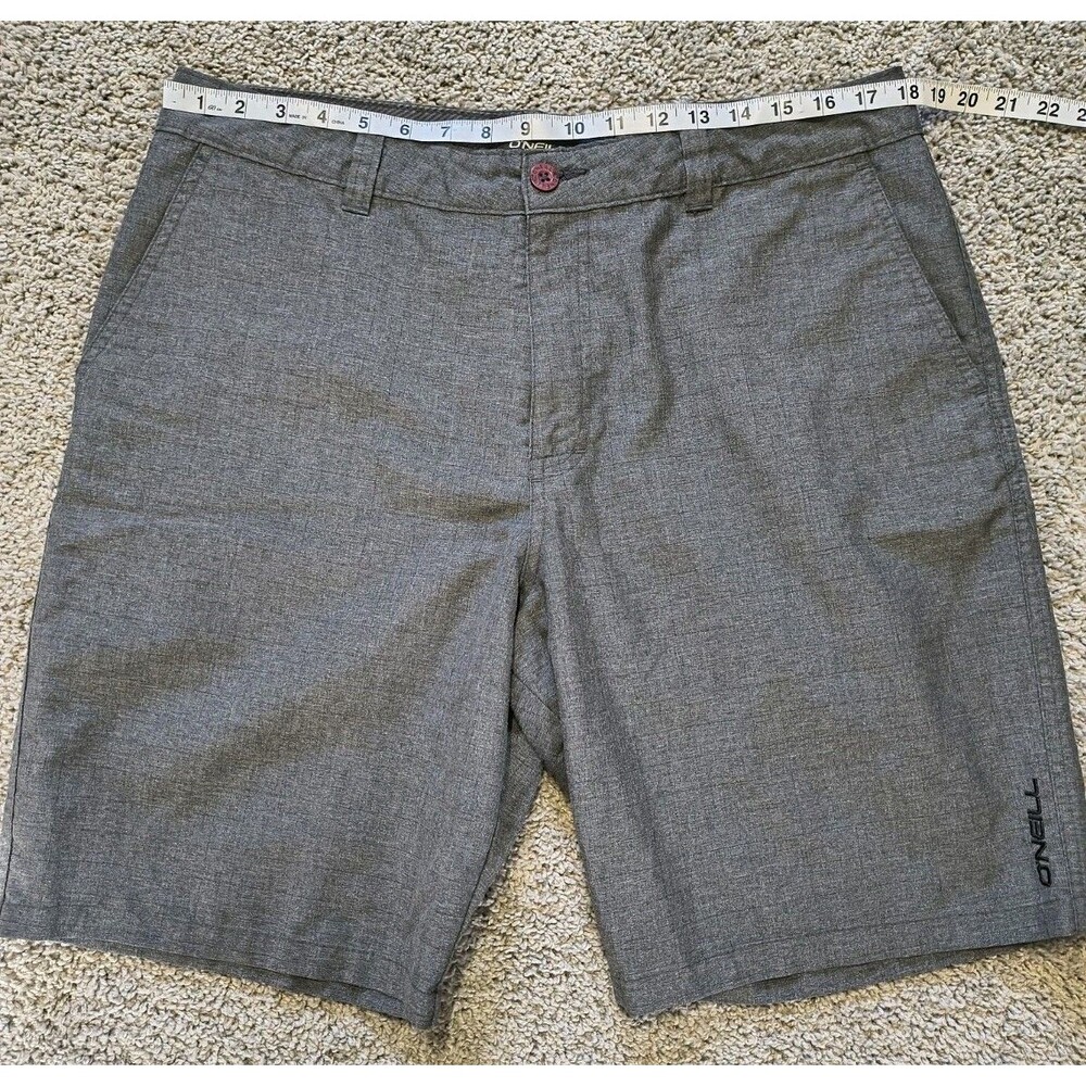 Men's O’Neill Chino Walk Shorts Casual Flat Front Gray Plaid Size 36